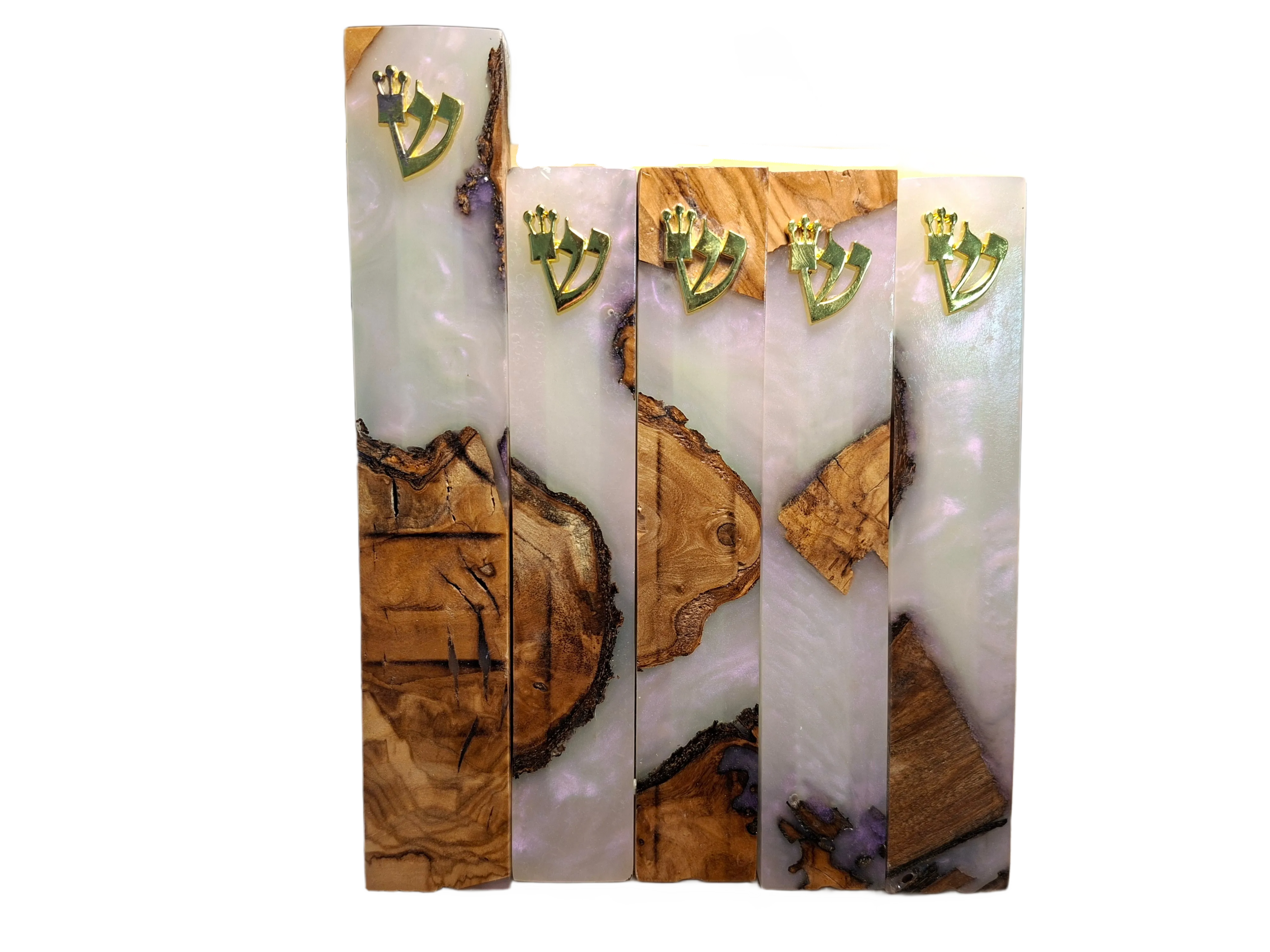 בתי מזוזה אפוקסי ועץ זית גוון לבן שמנת