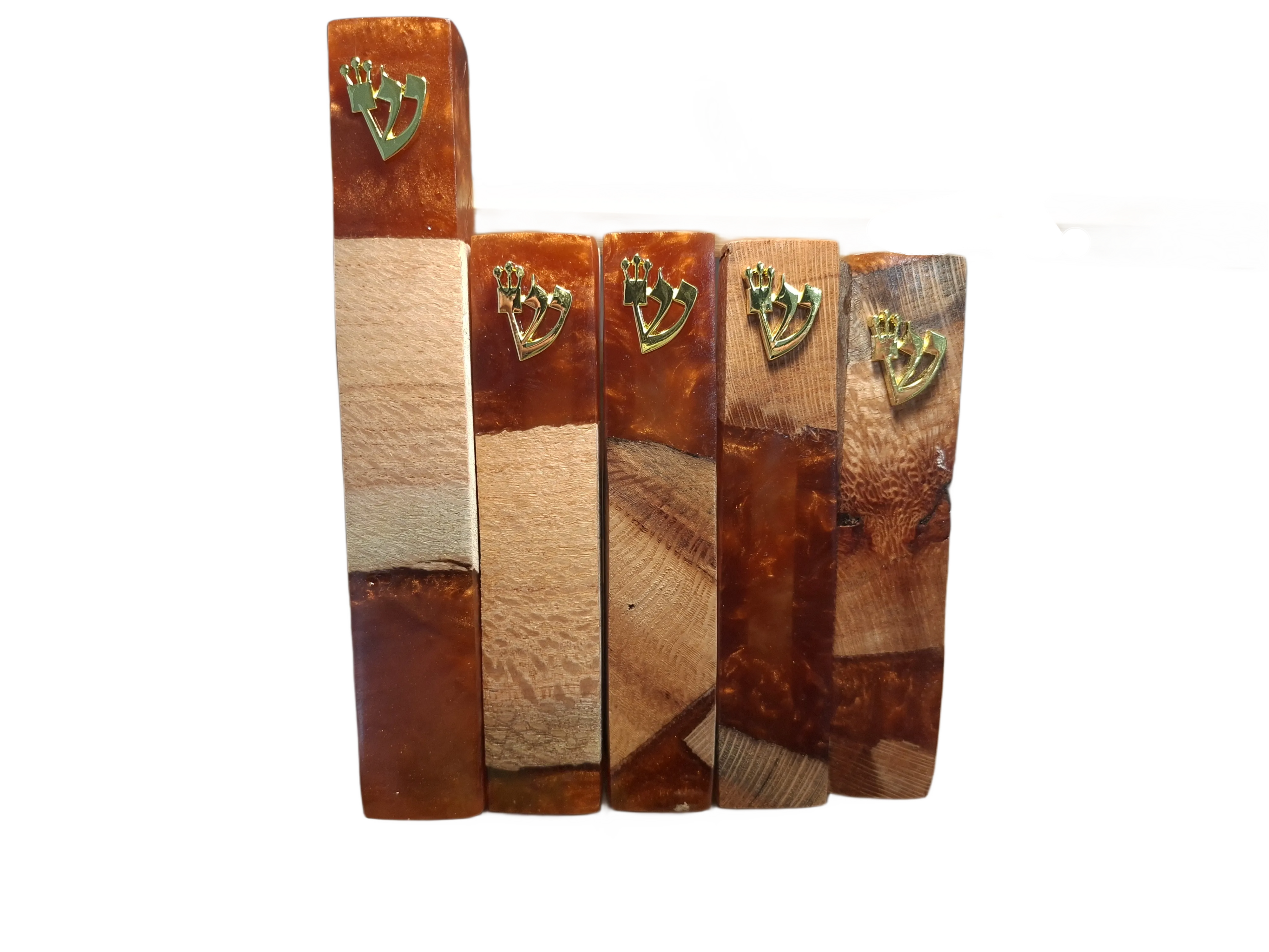 בתי מזוזה אפוקסי ועץ זית גוון  אדום