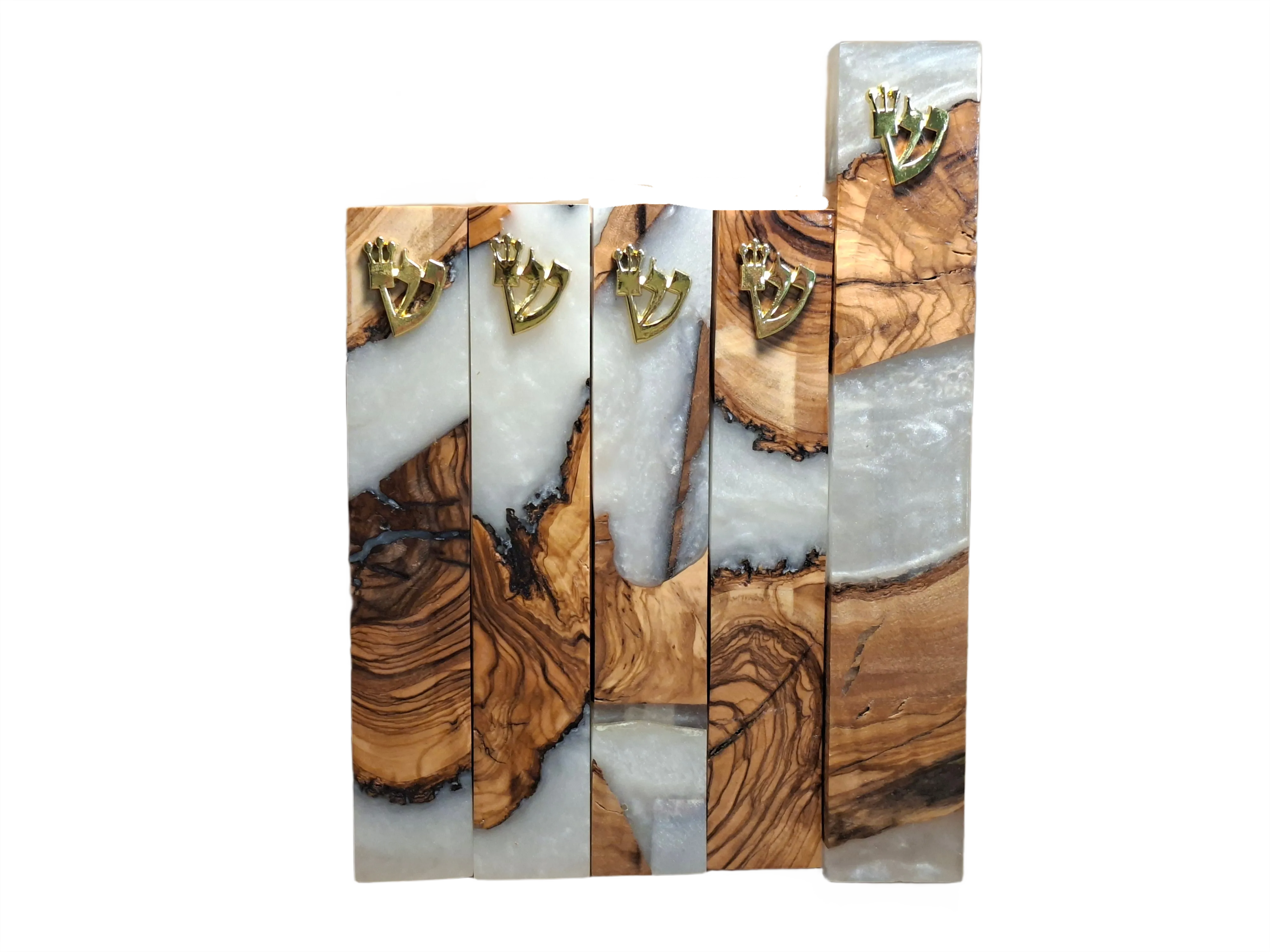 בתי מזוזה אפוקסי ועץ זית גוון לבן