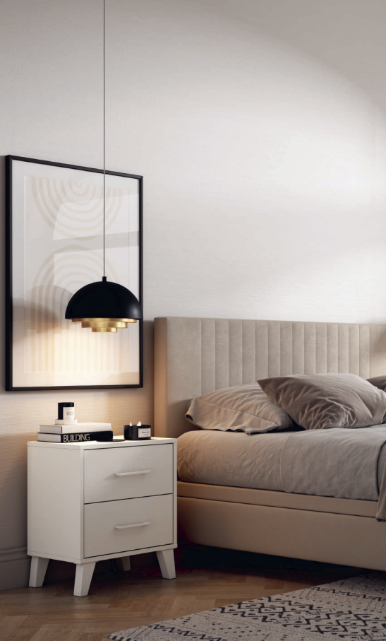 Cabecero Símil Polipiel Beige  + 2 mesillas de 2 cajones blancas