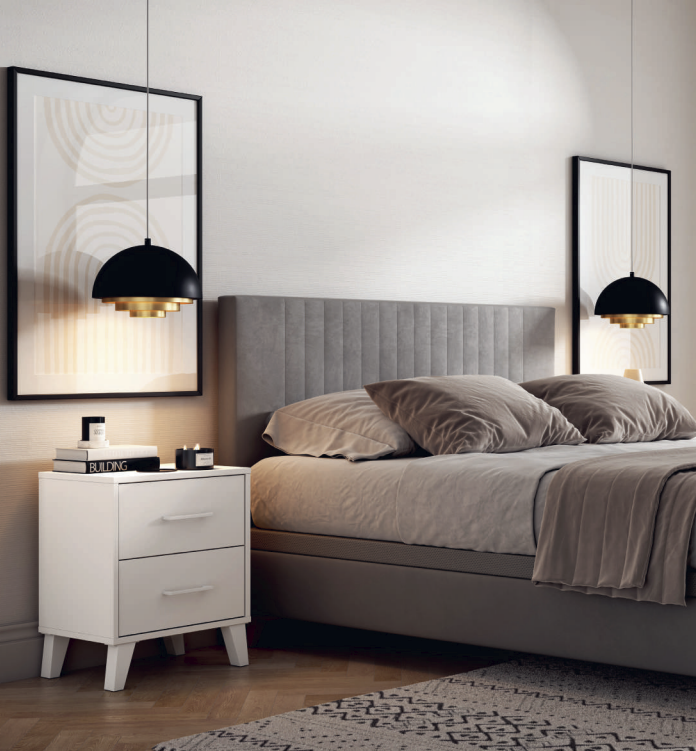 Cabecero Símil polipiel  + 2 mesillas de 2 cajones blancas