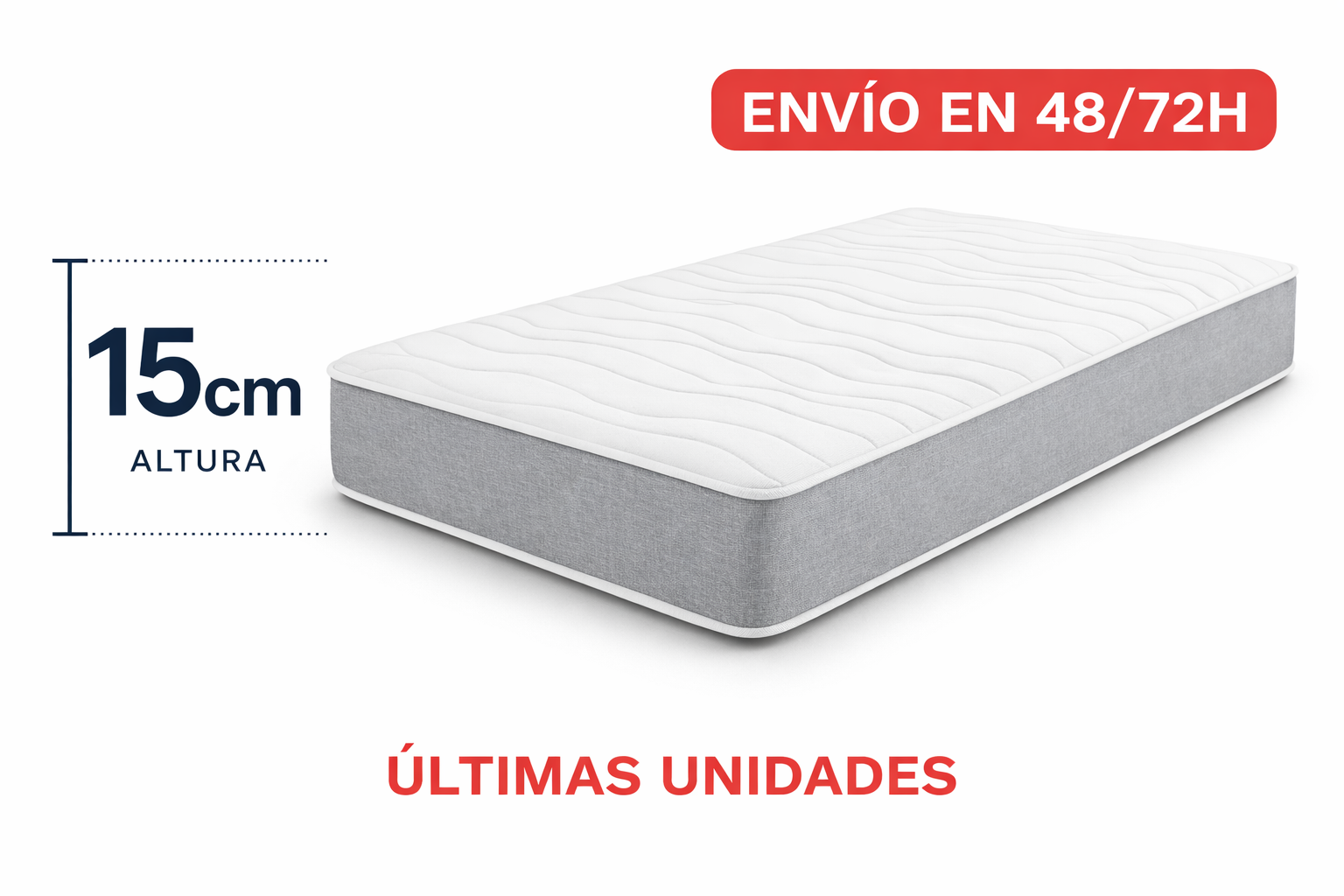 Colchón de Espuma 15 cm Firmeza Media-Alta | Cómodo, Práctico y Económico