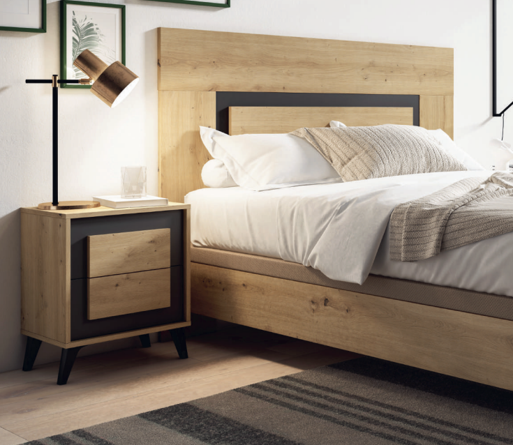 Cabecero Atenea Cambrian y negro +  2 mesillas con  2 cajones a juego - Ya montadas