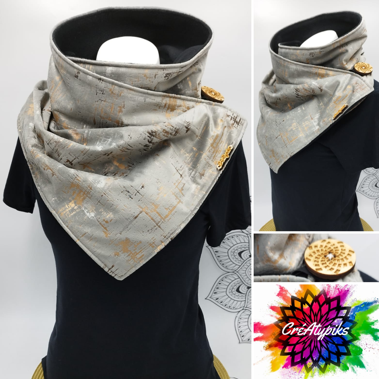 Écharpe snood gris clair et or – CréAtypiks