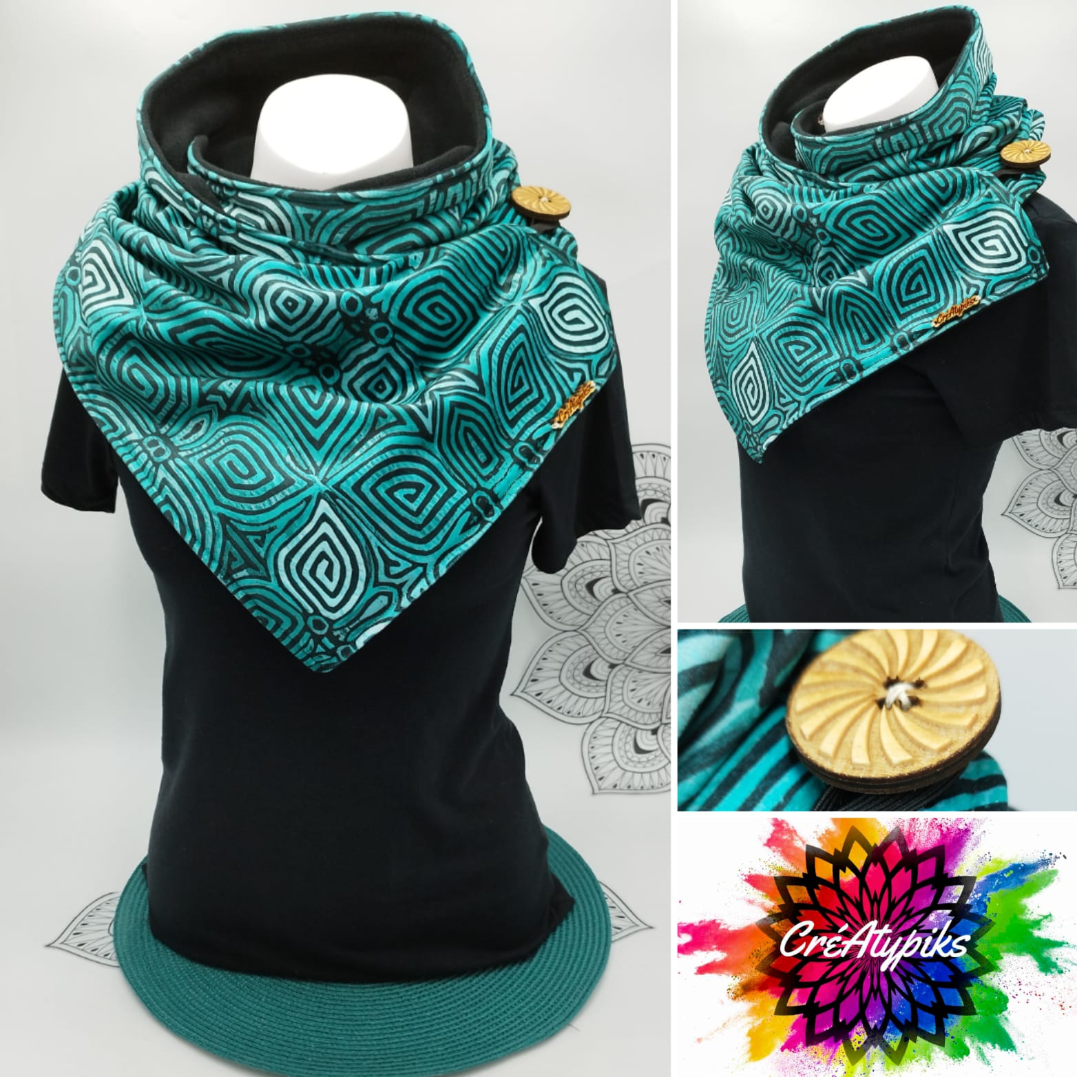 Echarpe graphique vert et noire