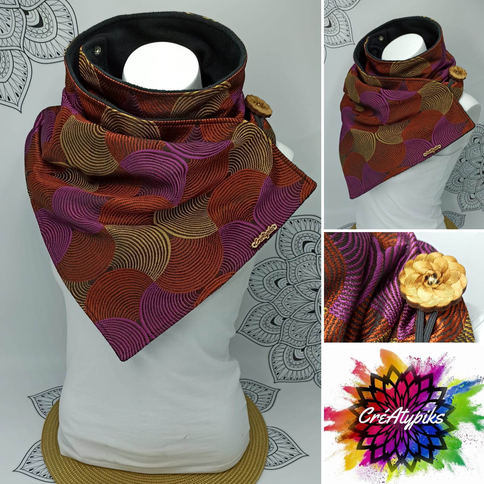 Écharpe snood vagues violettes et cuivrées – CréAtypiks