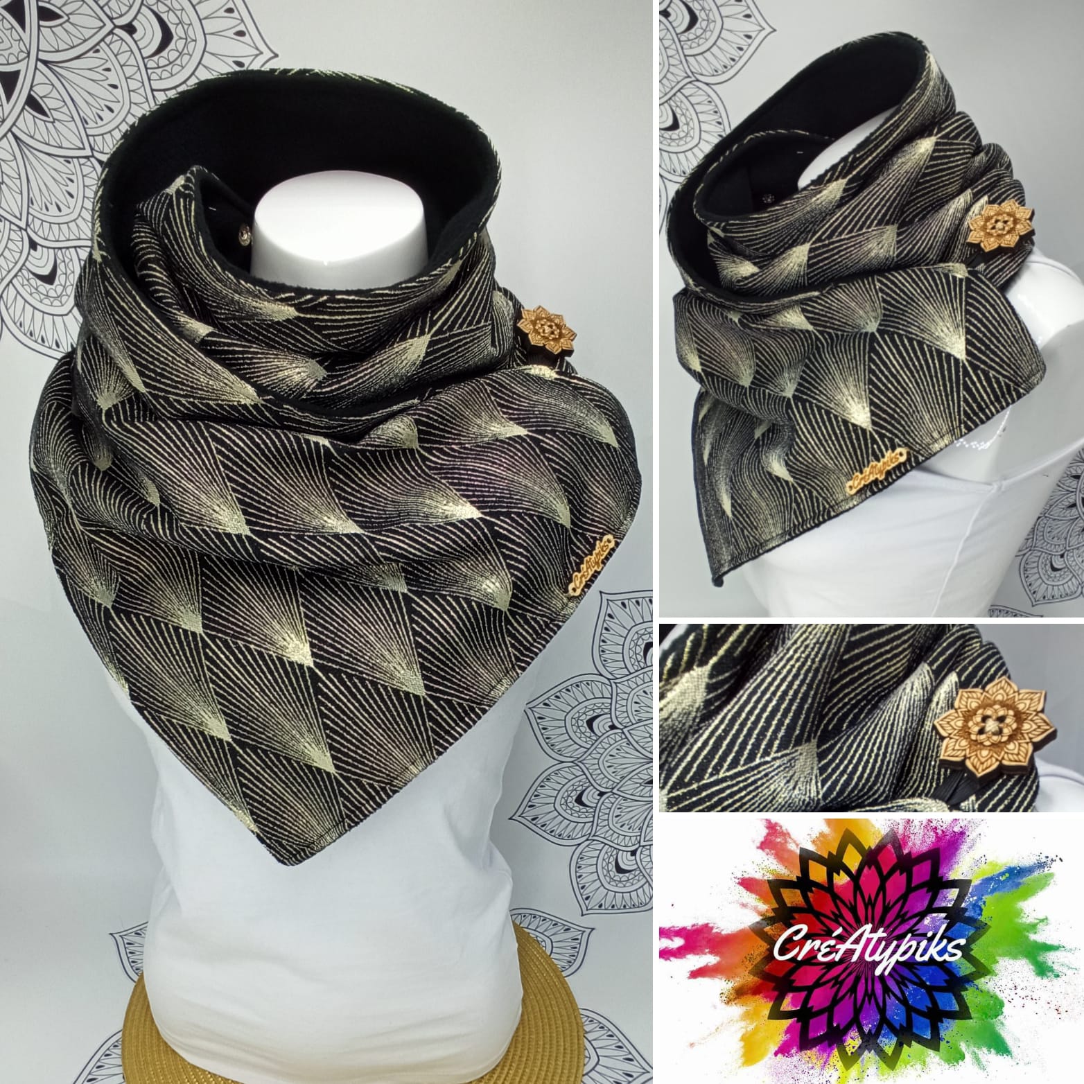 Écharpe snood noire et dorée – CréAtypiks