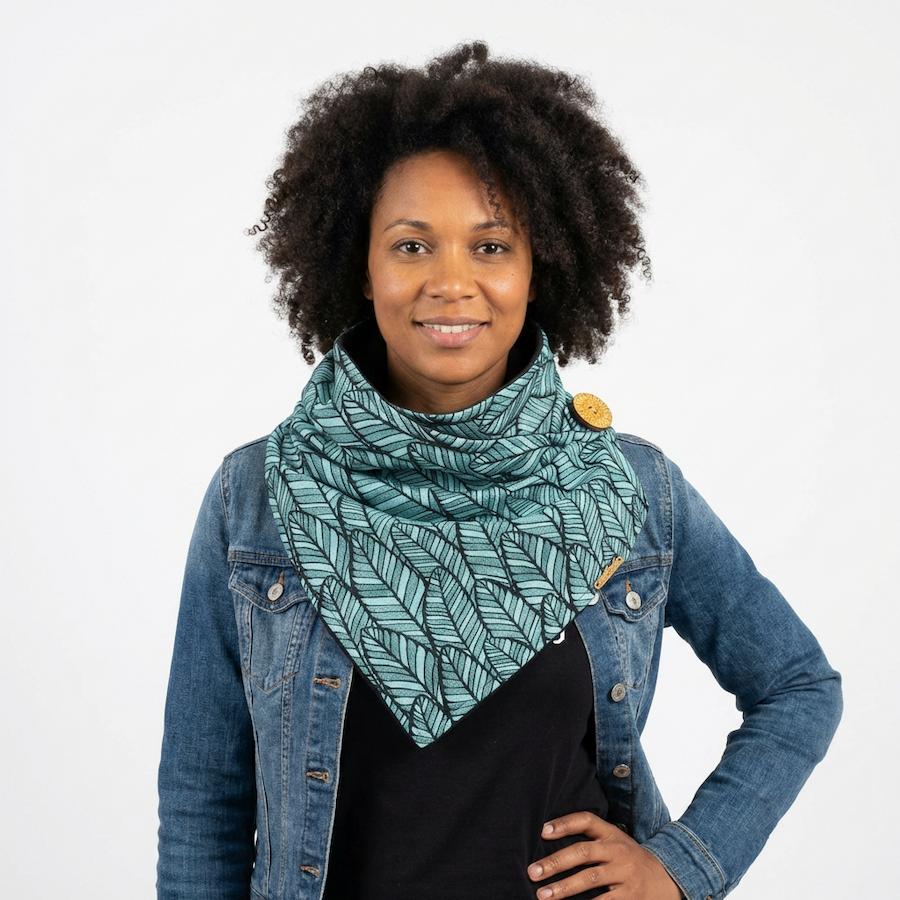 Écharpe snood feuilles turquoise – CréAtypiks