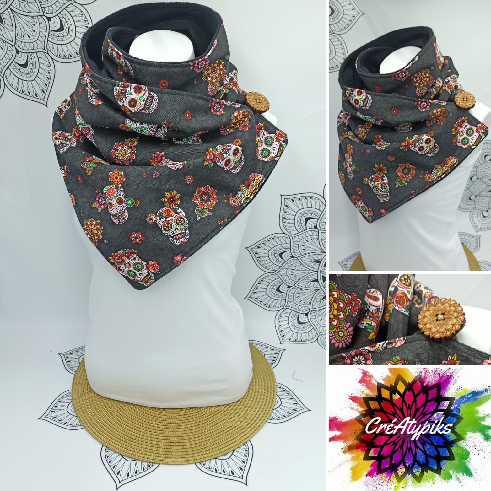 Echarpe tête de mort mexicaine