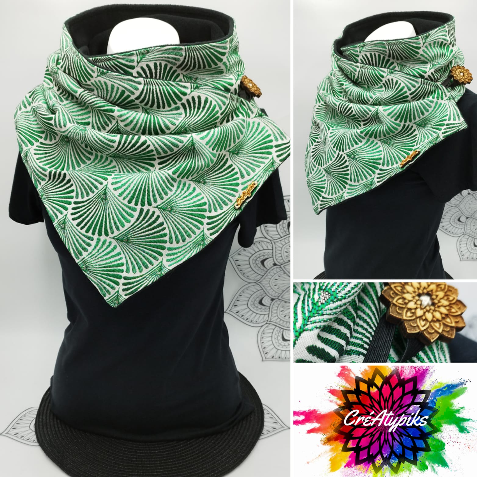 Écharpe snood verte fleurie graphique – CréAtypiks