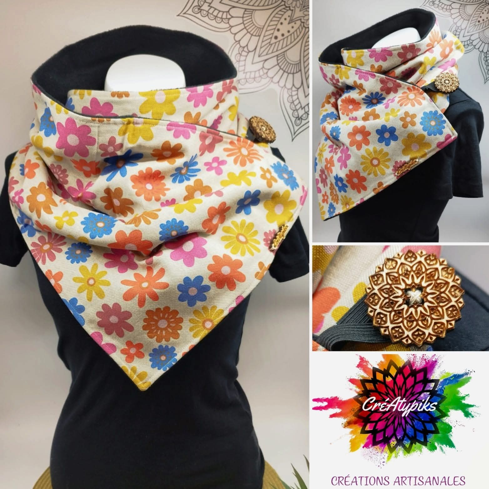 Écharpe snood fleurie multicolore – CréAtypiks