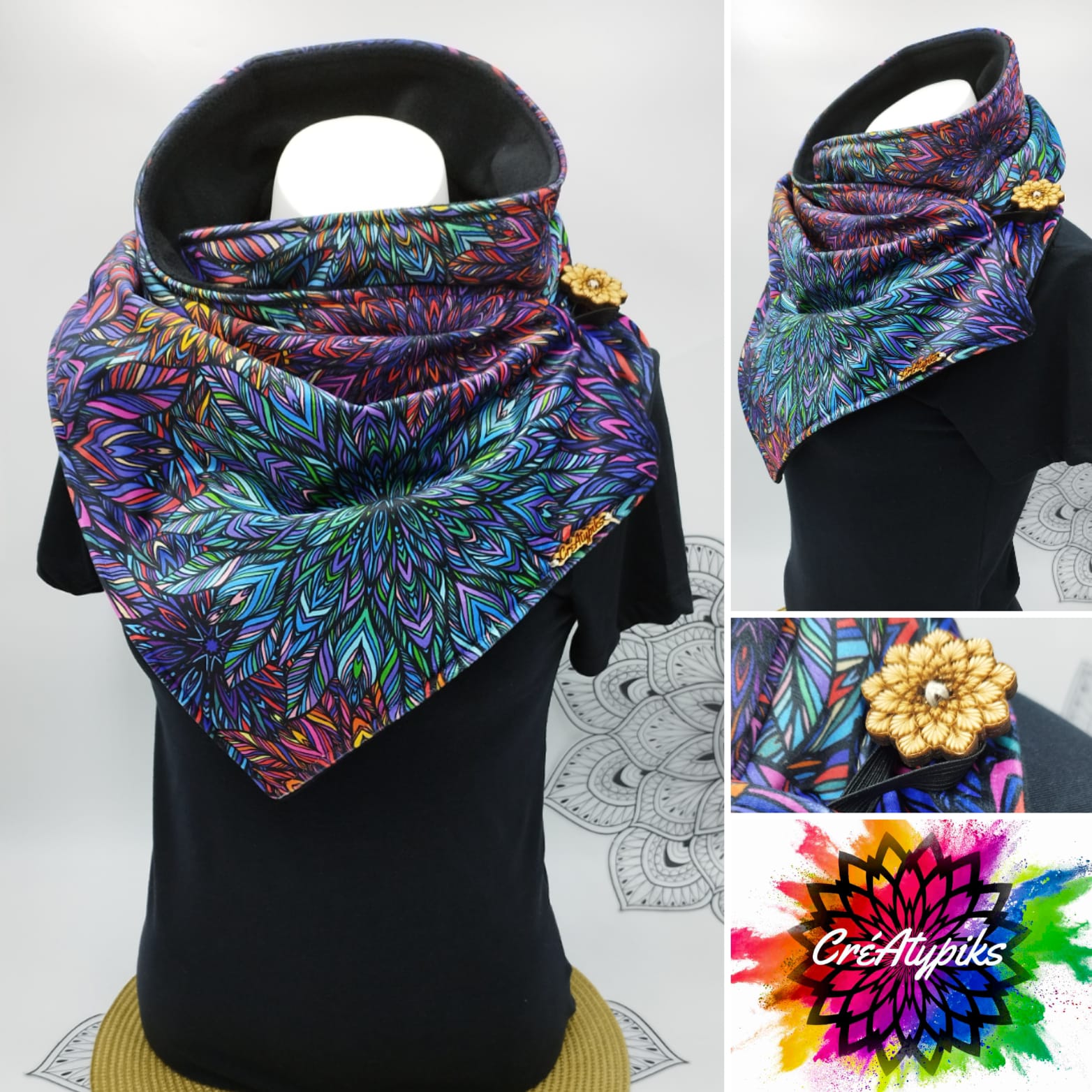 Écharpe snood kaléidoscope multicolore – CréAtypiks