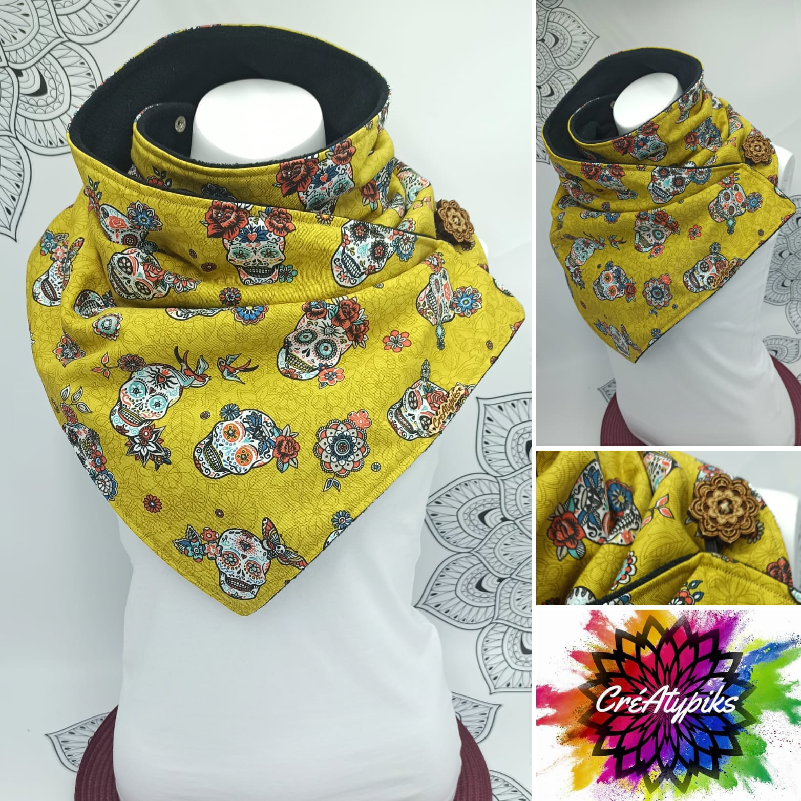 Echarpe tête de mort jaune