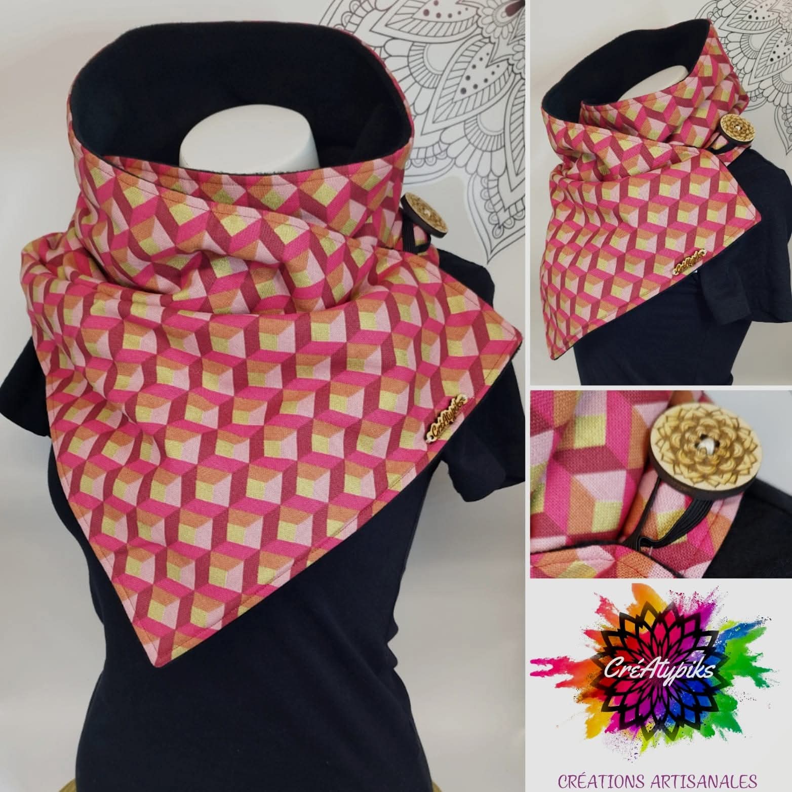 Écharpe snood graphique rose et or – CréAtypiks