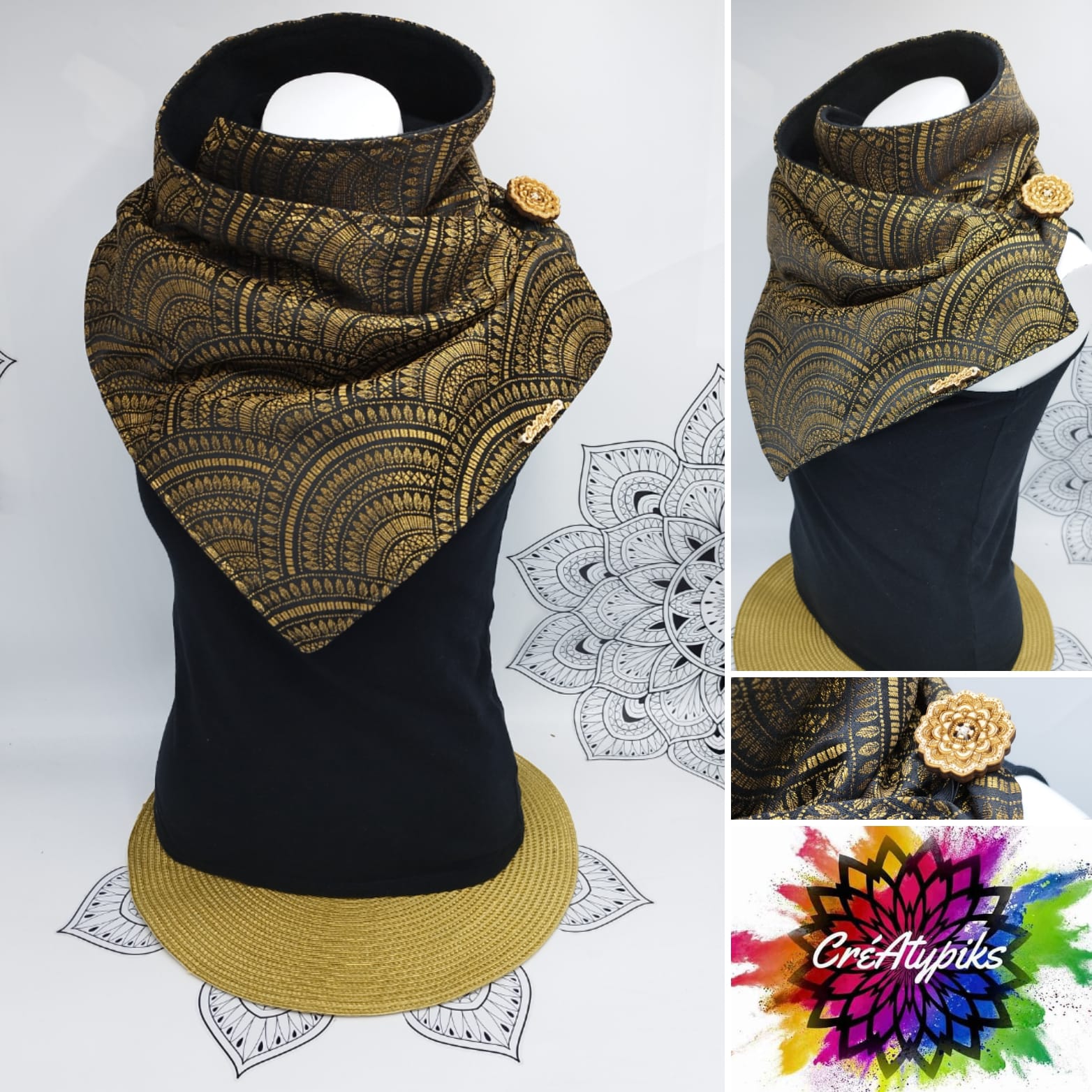 Echarpe élégant noir et or