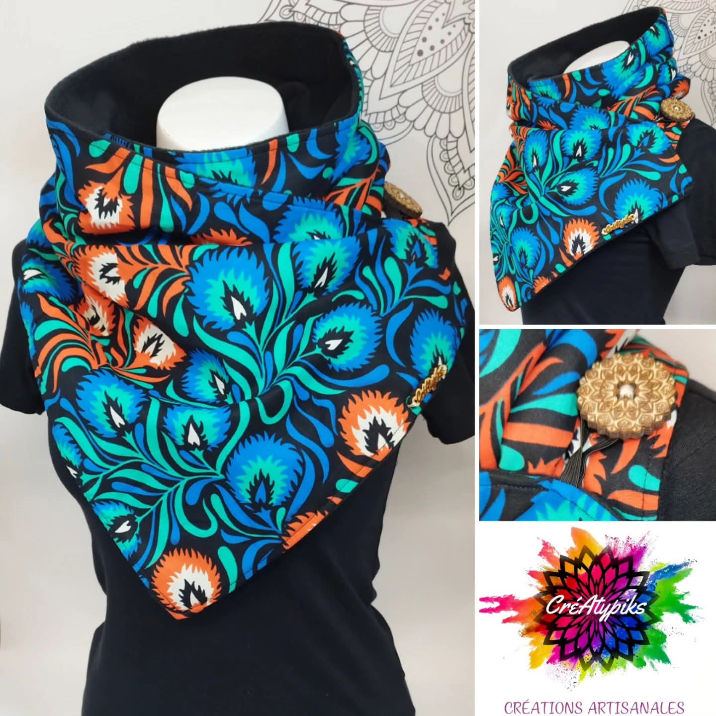 Écharpe snood graphique bleu turquoise – CréAtypiks