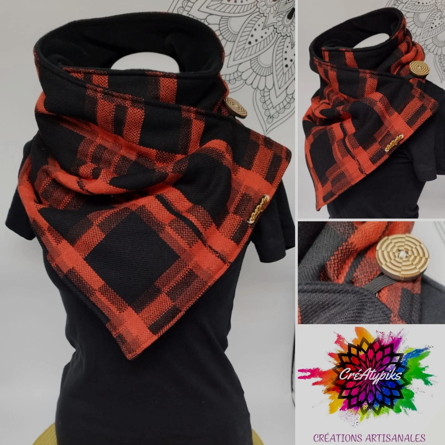 Écharpe snood à grands carreaux rouges – CréAtypiks