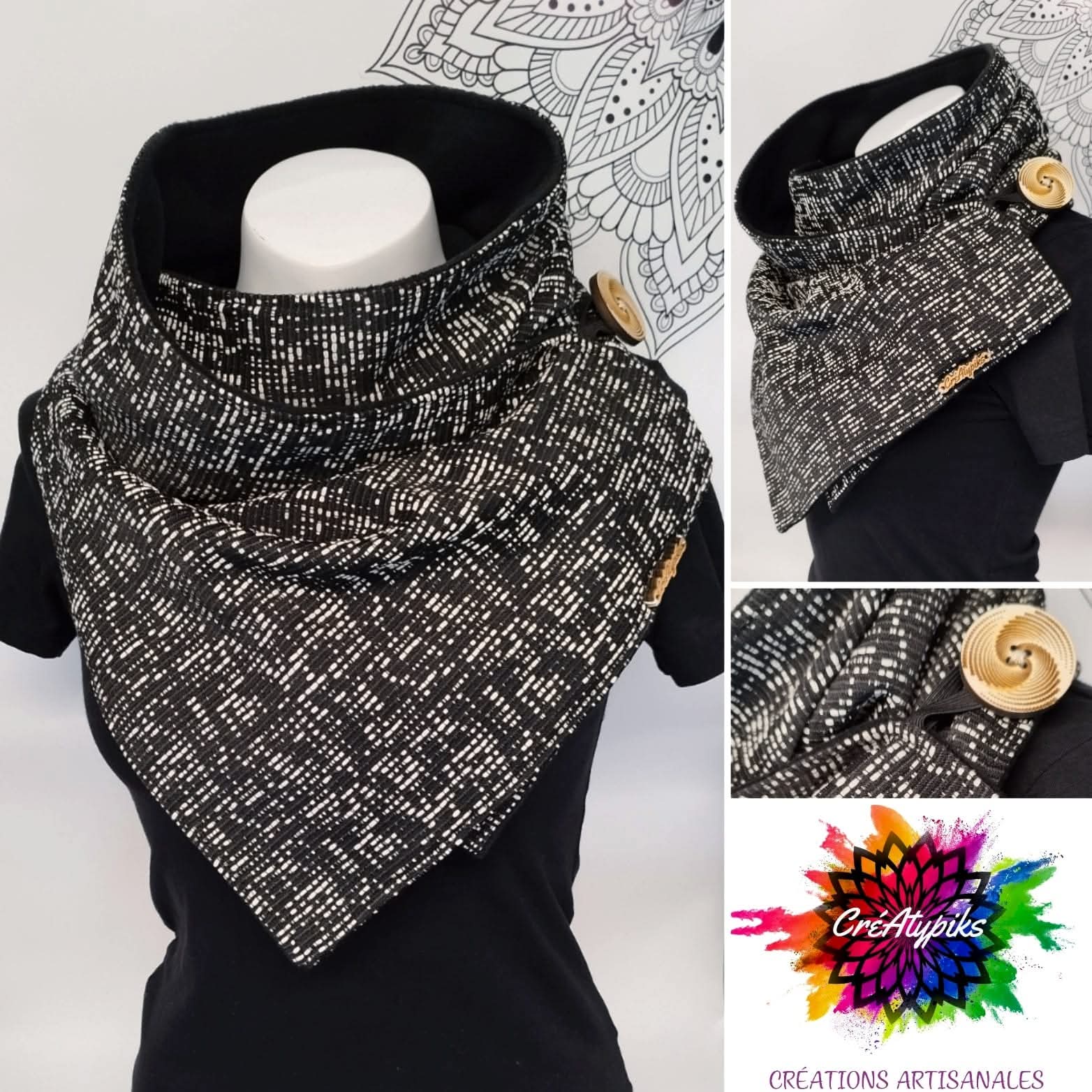 Écharpe snood noire graphique – CréAtypiks