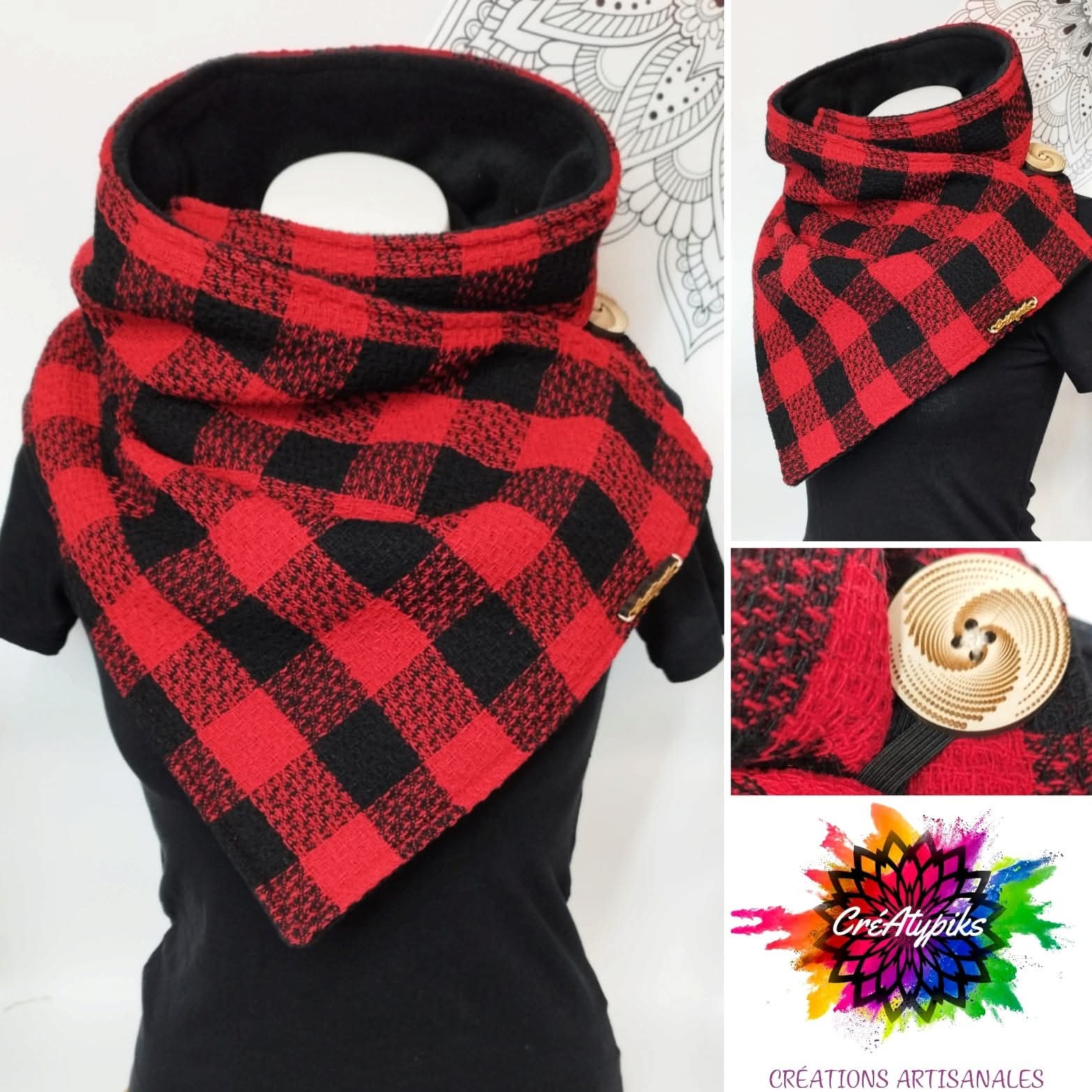Écharpe snood tartan rouge et noir – CréAtypiks