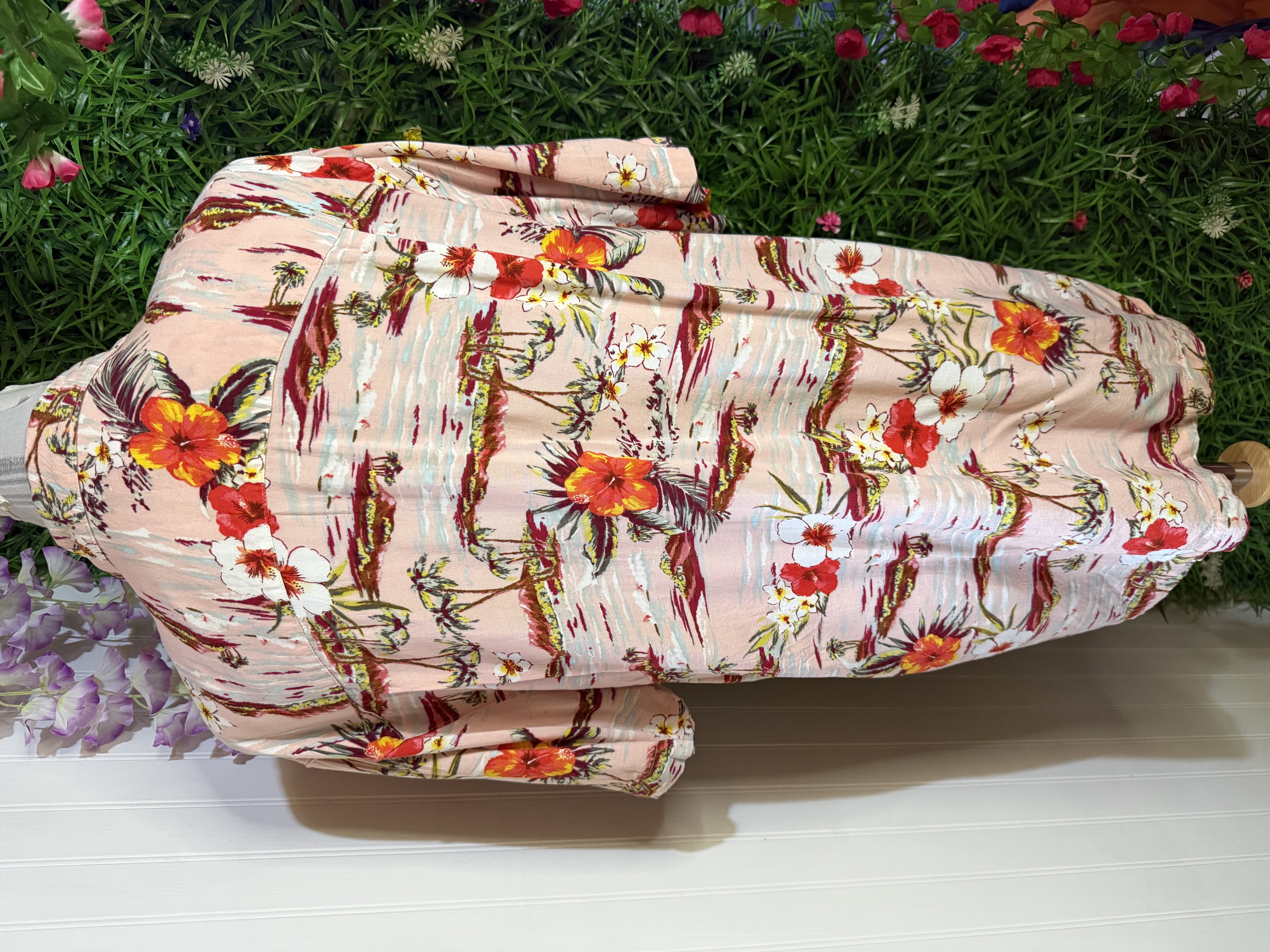 Camisa Guayabera George - Estampado Tropical Floral