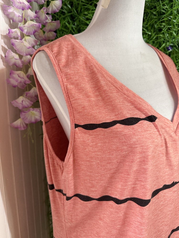 Polera Sin Mangas Coral Melange con Rayas