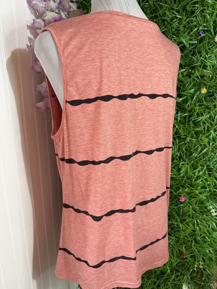 Polera Sin Mangas Coral Melange con Rayas