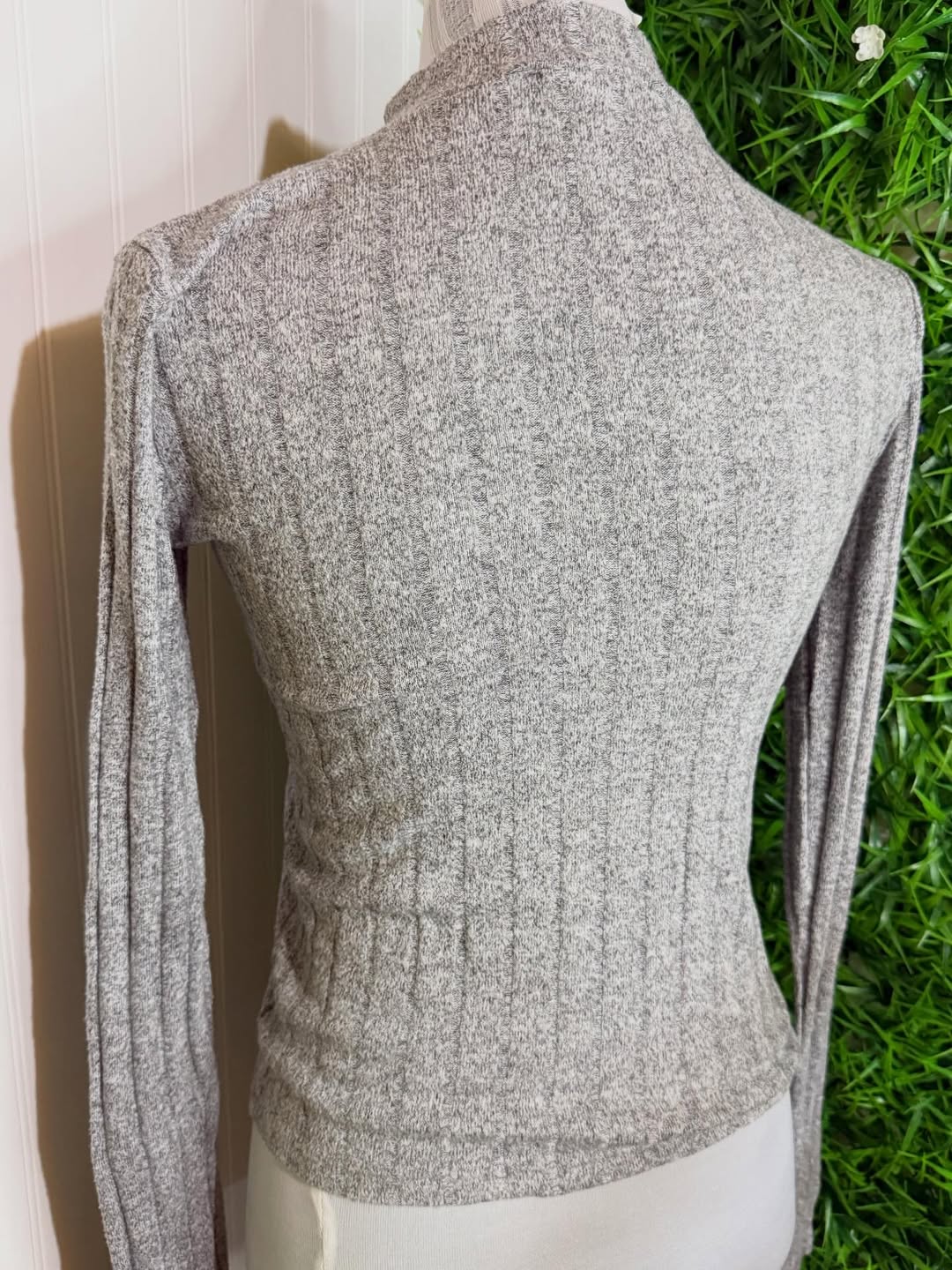 Polera Forever 21 Acanalada Cuello Alto - Gris Melange