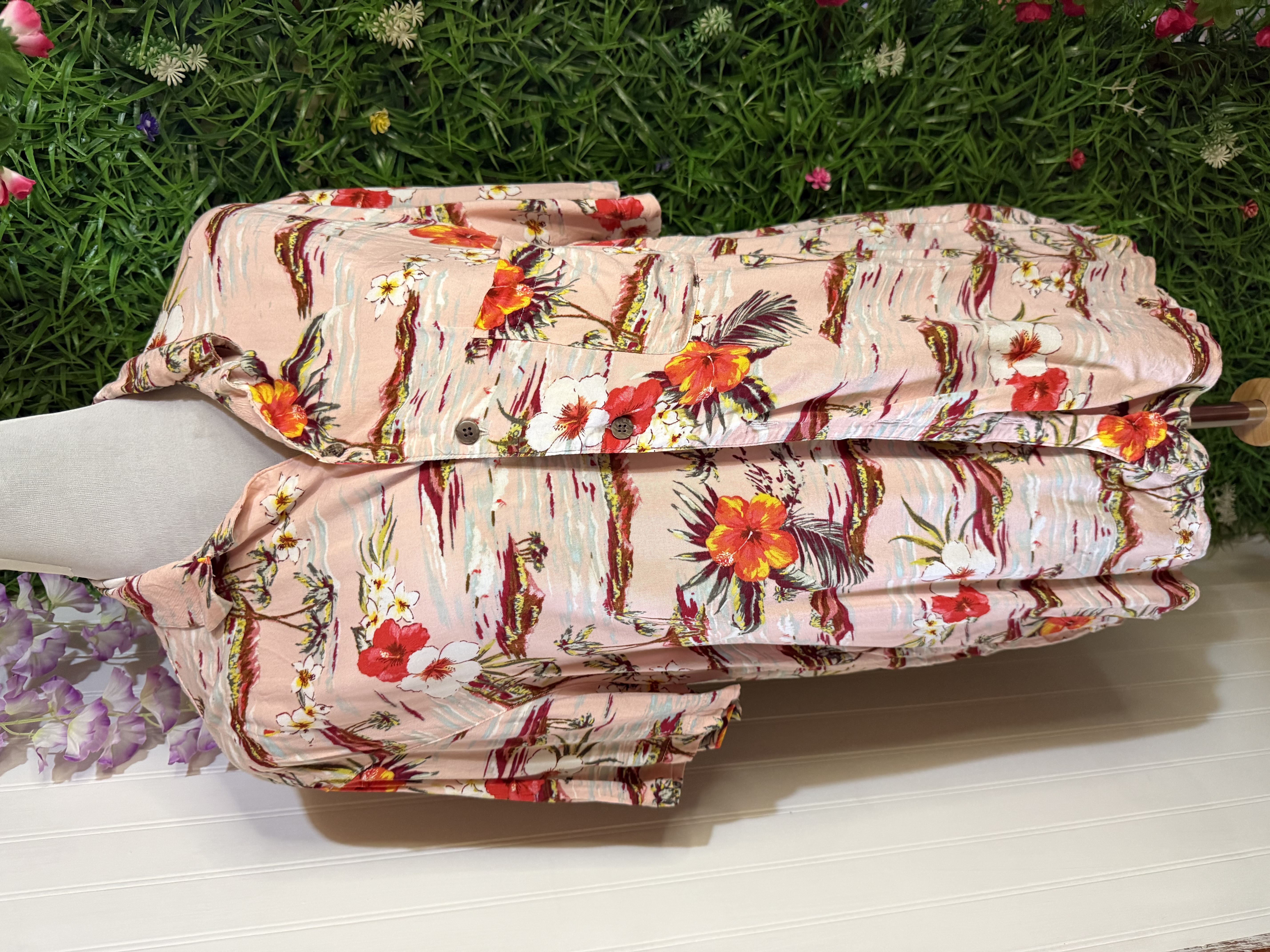 Camisa Guayabera George - Estampado Tropical Floral