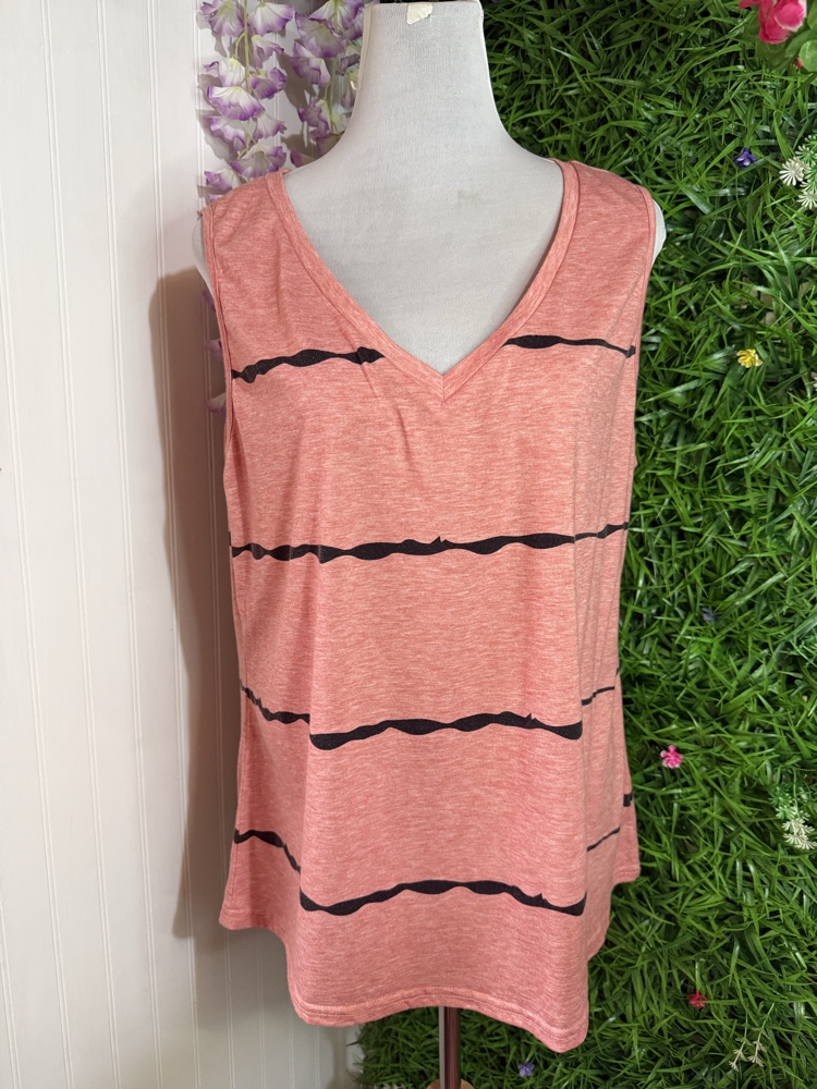 Polera Sin Mangas Coral Melange con Rayas