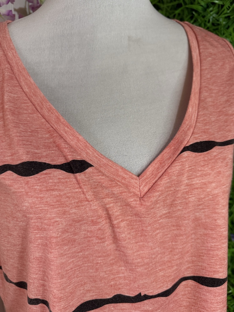 Polera Sin Mangas Coral Melange con Rayas