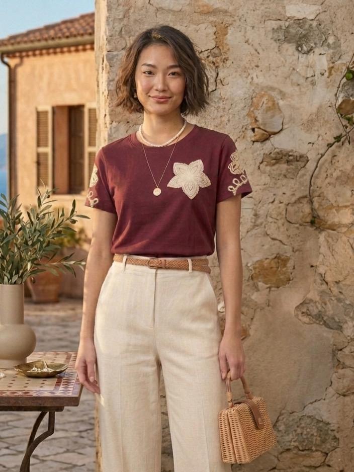 Blusa Bordada Marsala