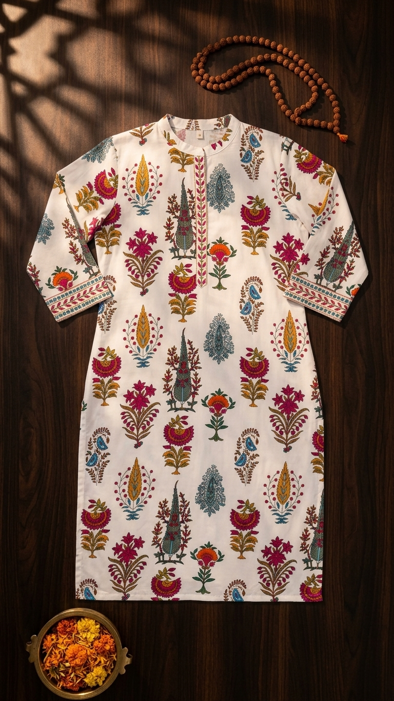 Elegant Indigo Floral A-Line Kurta