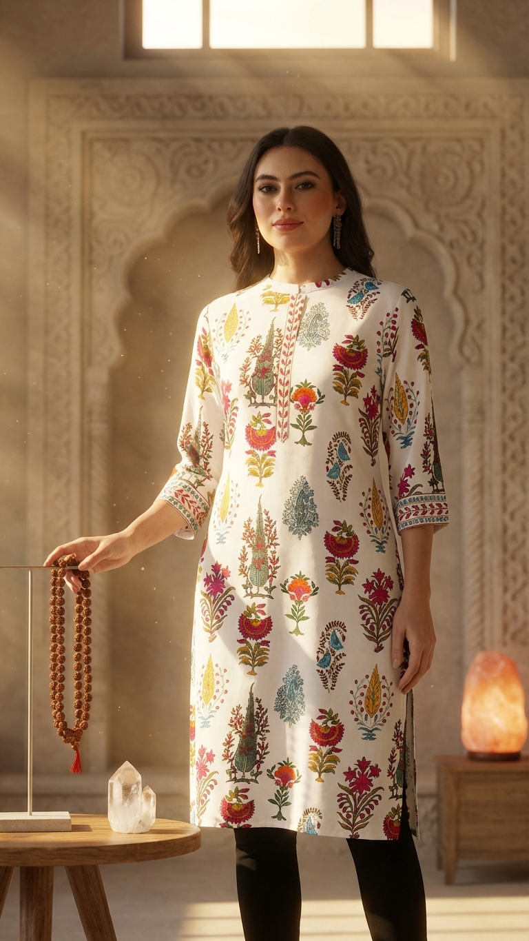 Elegant Indigo Floral A-Line Kurta