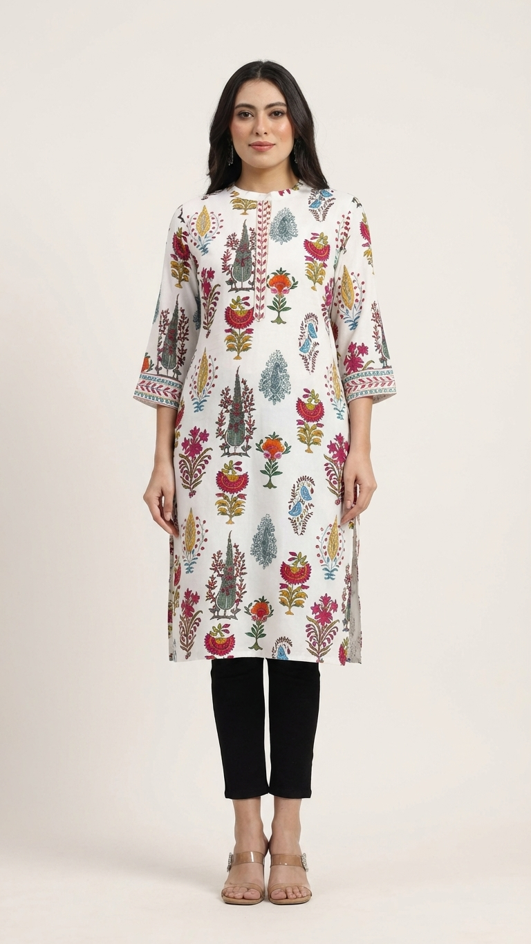 Elegant Indigo Floral A-Line Kurta