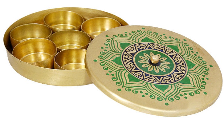 Brass Multipurpose Spice Box with Unique Print