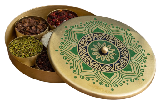 Brass Multipurpose Spice Box with Unique Print