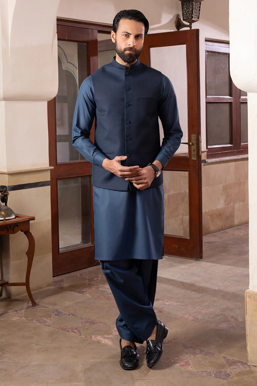 Men Stitched Midnight Blue Waistcoat