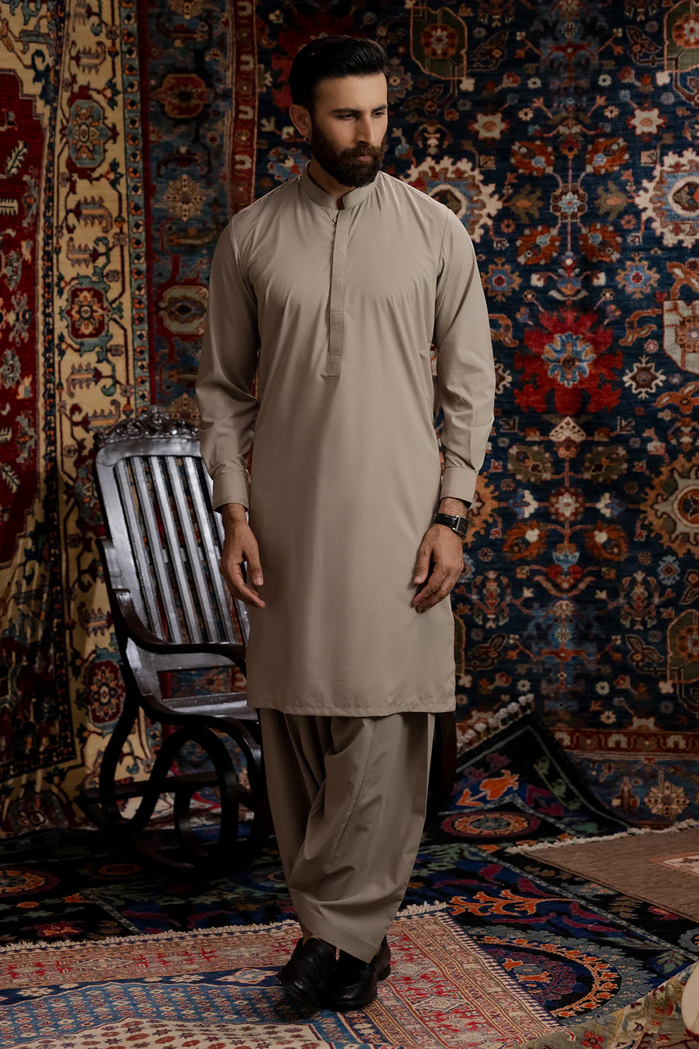 Men Stitched Earthy Brown Kameez Shalwar