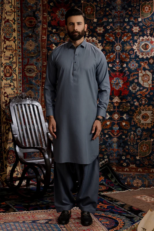 Men Stitched Slate Gray Kameez Shalwar