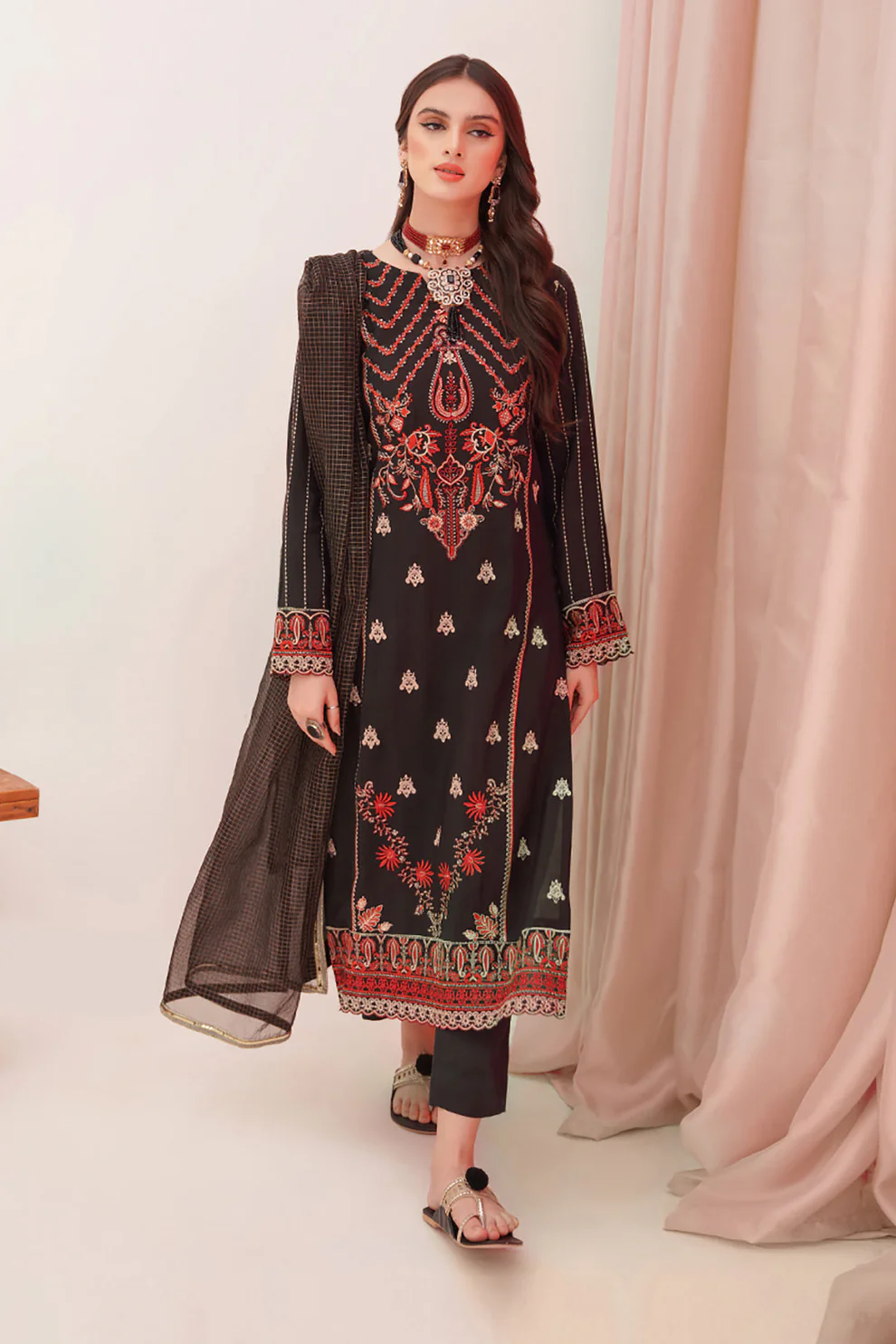 Women Unstitched 3 Piece Luxury Embroidered Suit – LUX-002
