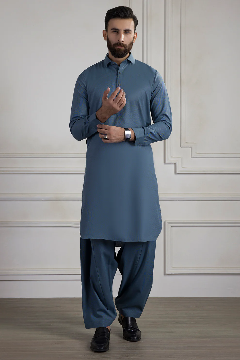 Men Stitched Slate Blue Gray Kameez Shalwar