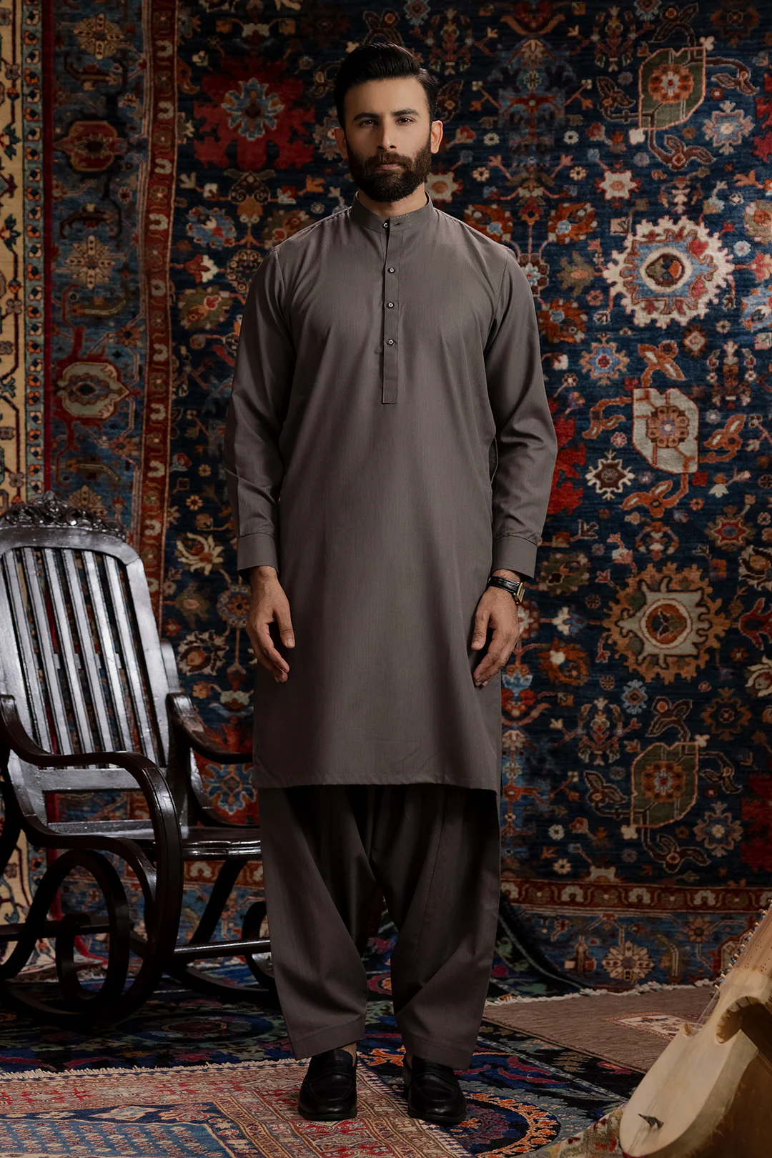 Men Stitched Warm Brown Kameez Shalwar