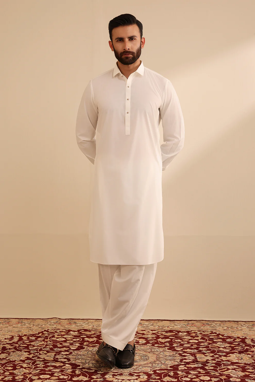 Men Stitched Creamy White Kameez Shalwar