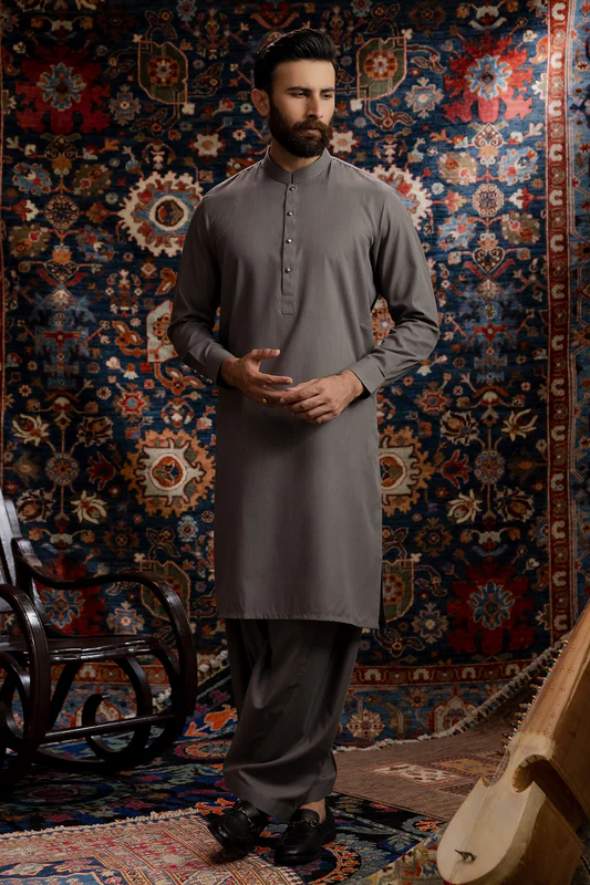 Men Stitched Warm Gray Kameez Shalwar