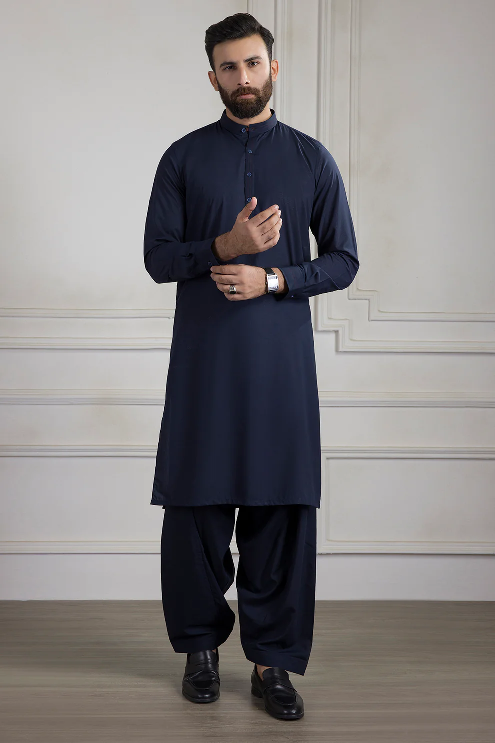 Men Stitched Charcoal Navy Kameez Shalwar