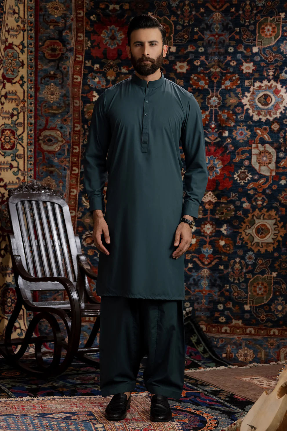 Men Stitched Dark Slate Blue Kameez Shalwar