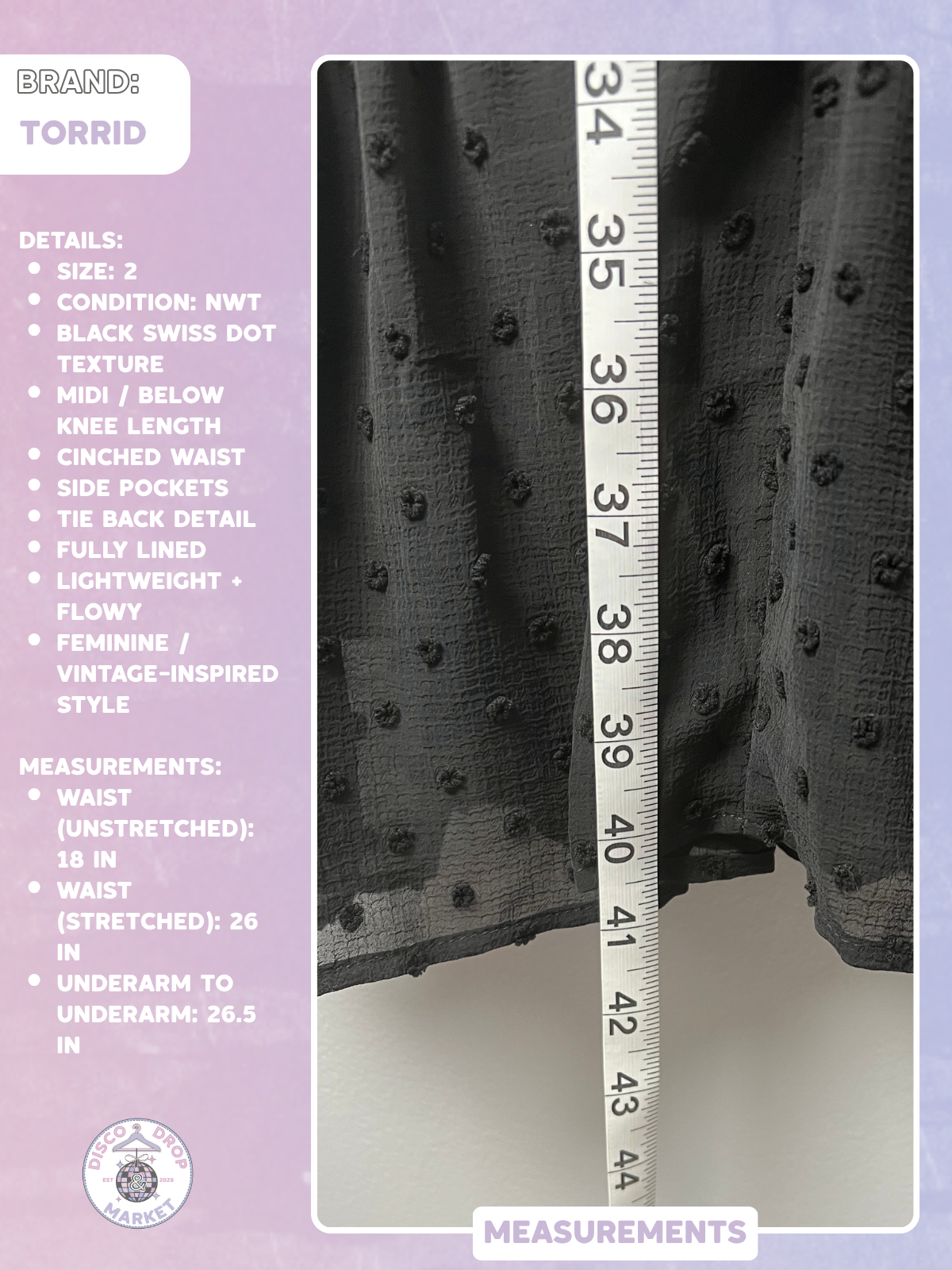 Black Swiss Dot Dress | Torrid Size 2 NWT