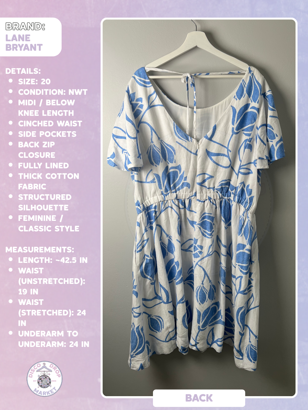 Blue Tulip Print Dress | Lane Bryant Size 20 NWT