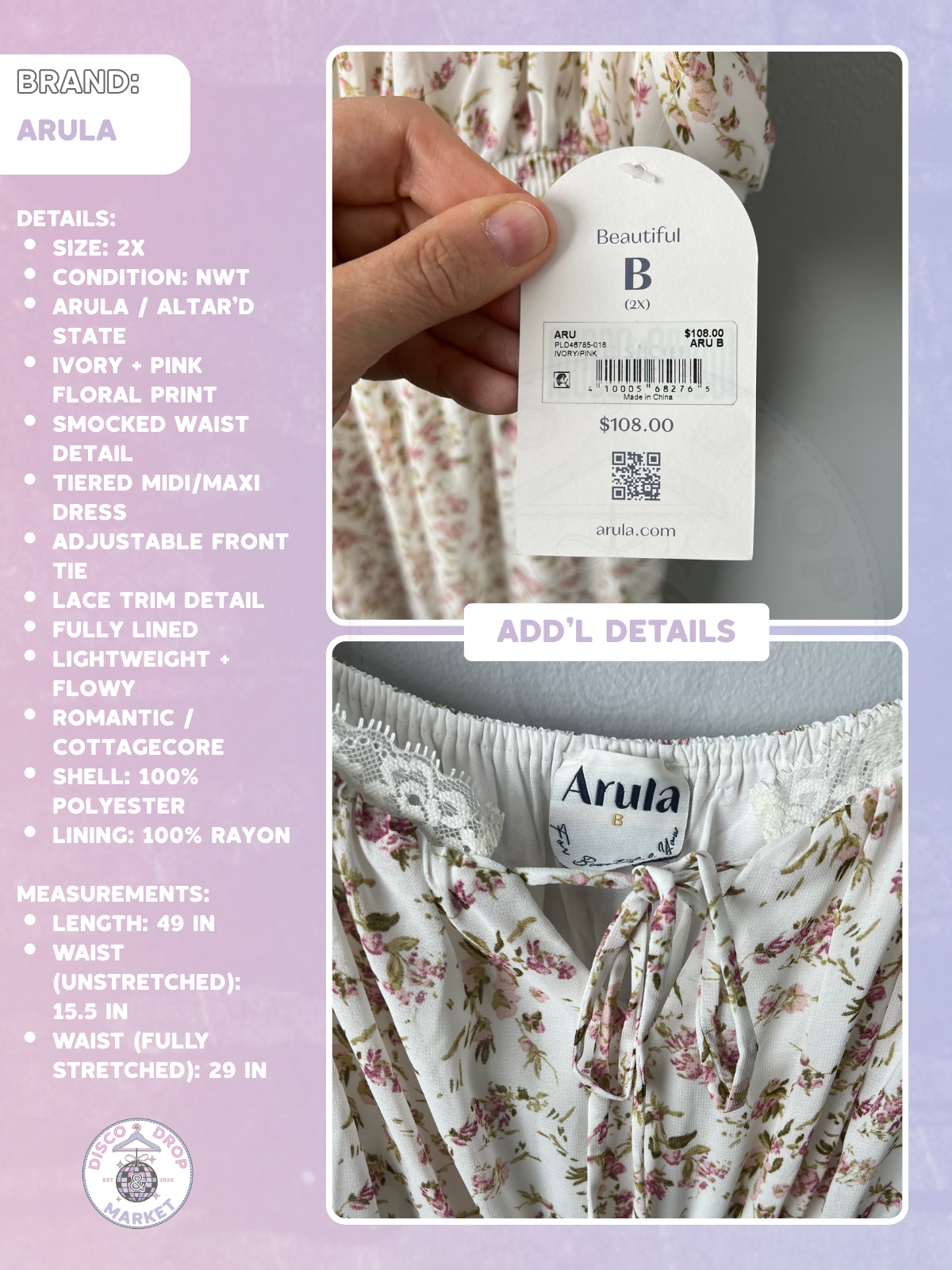 Cottagecore Floral Midi Dress | Arula Size B NWT