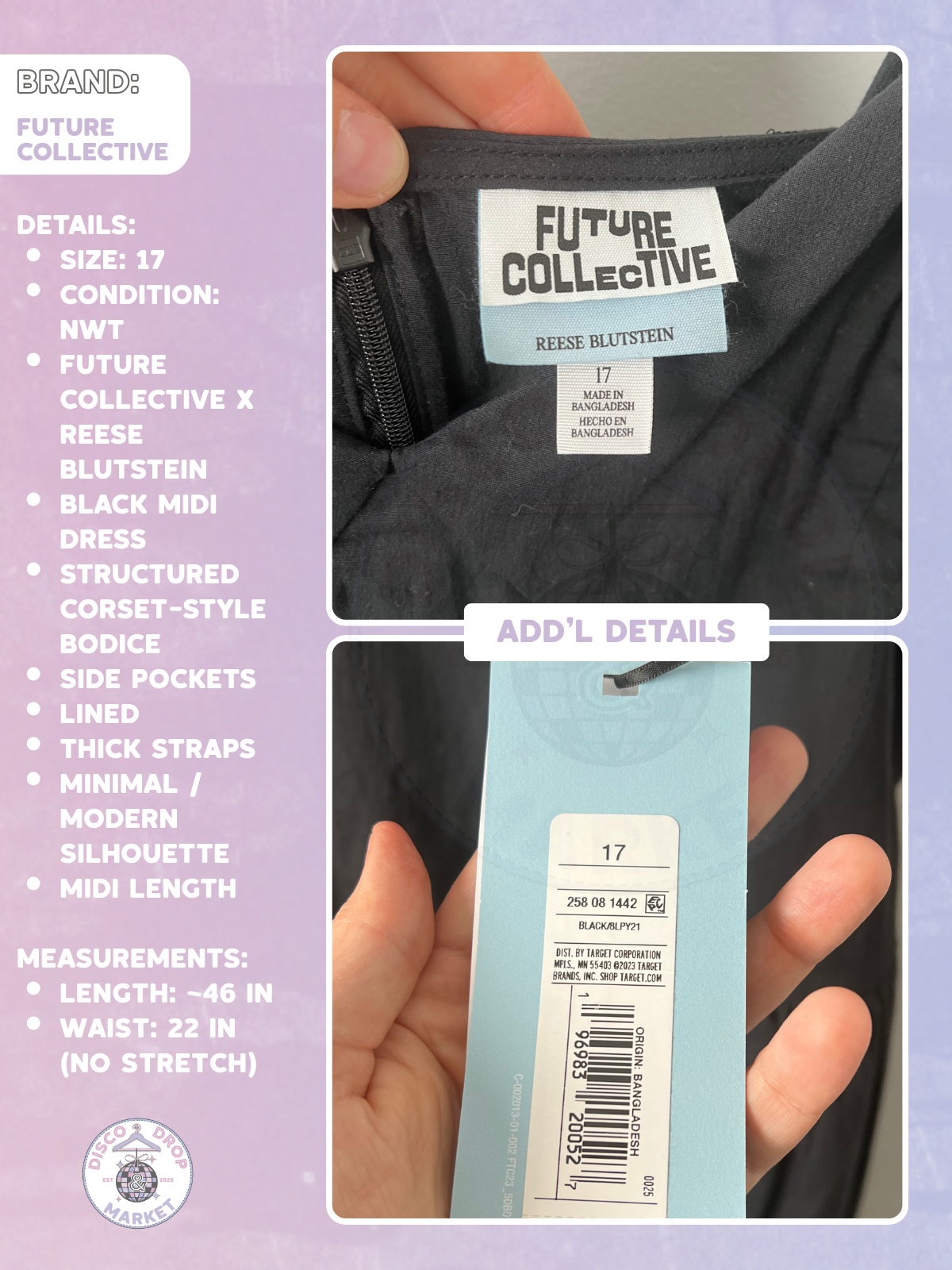 Black Corset Midi Dress | Future Collective Size 17 NWT
